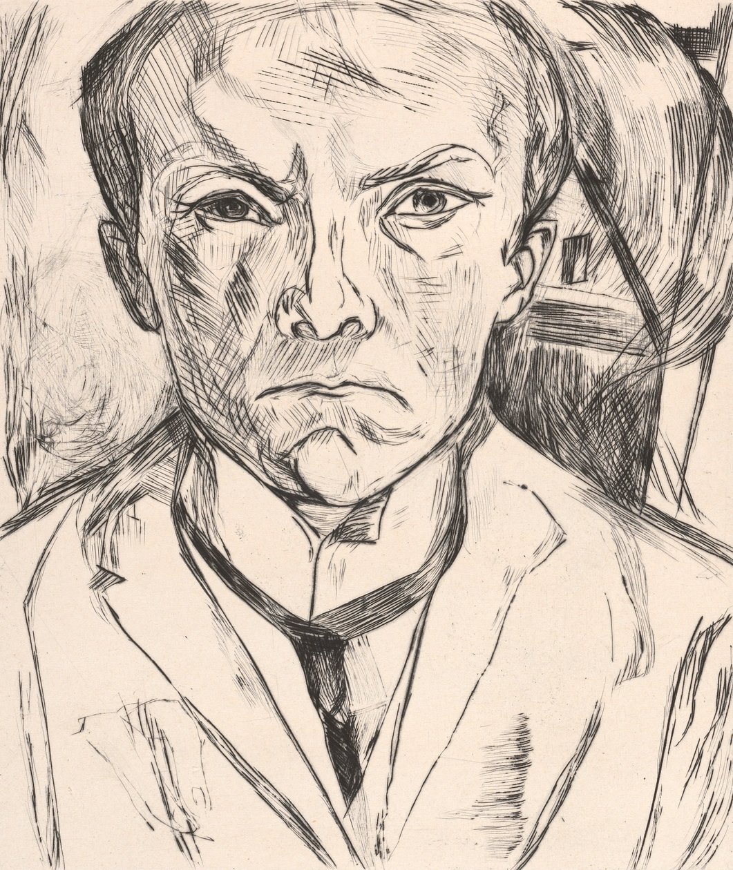 Szemből ábrázolt önarckép, háttérben házoromzattal alkotó: Max Beckmann