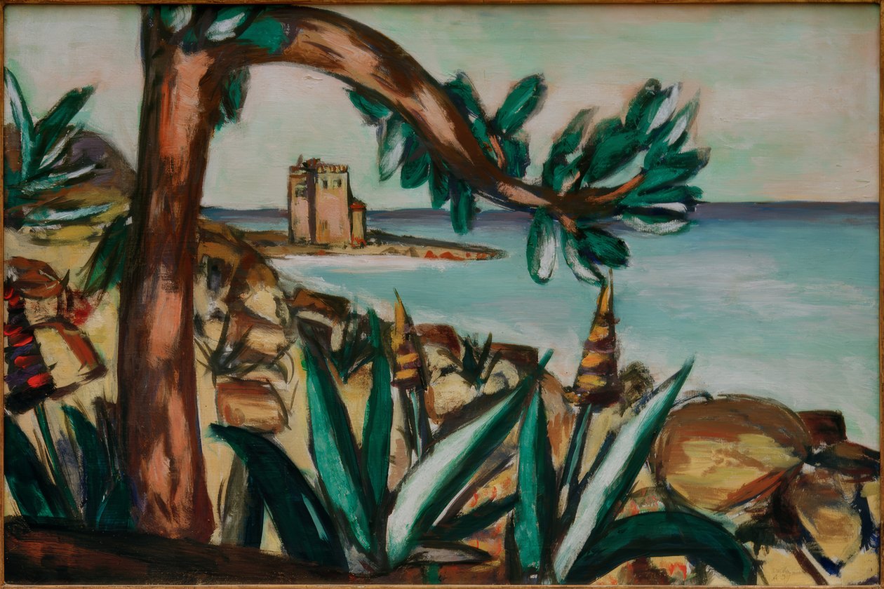 Tengeri táj egy régi kastéllyal és agavéval alkotó: Max Beckmann