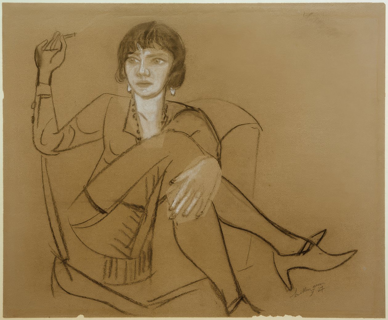Quappi dohányzik a klubszékben alkotó: Max Beckmann