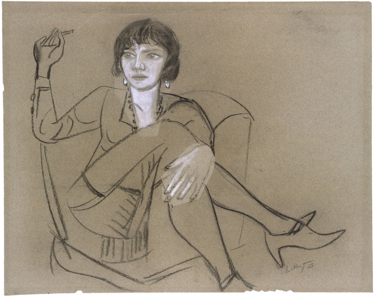 Quappi klubfotelben, dohányozva alkotó: Max Beckmann