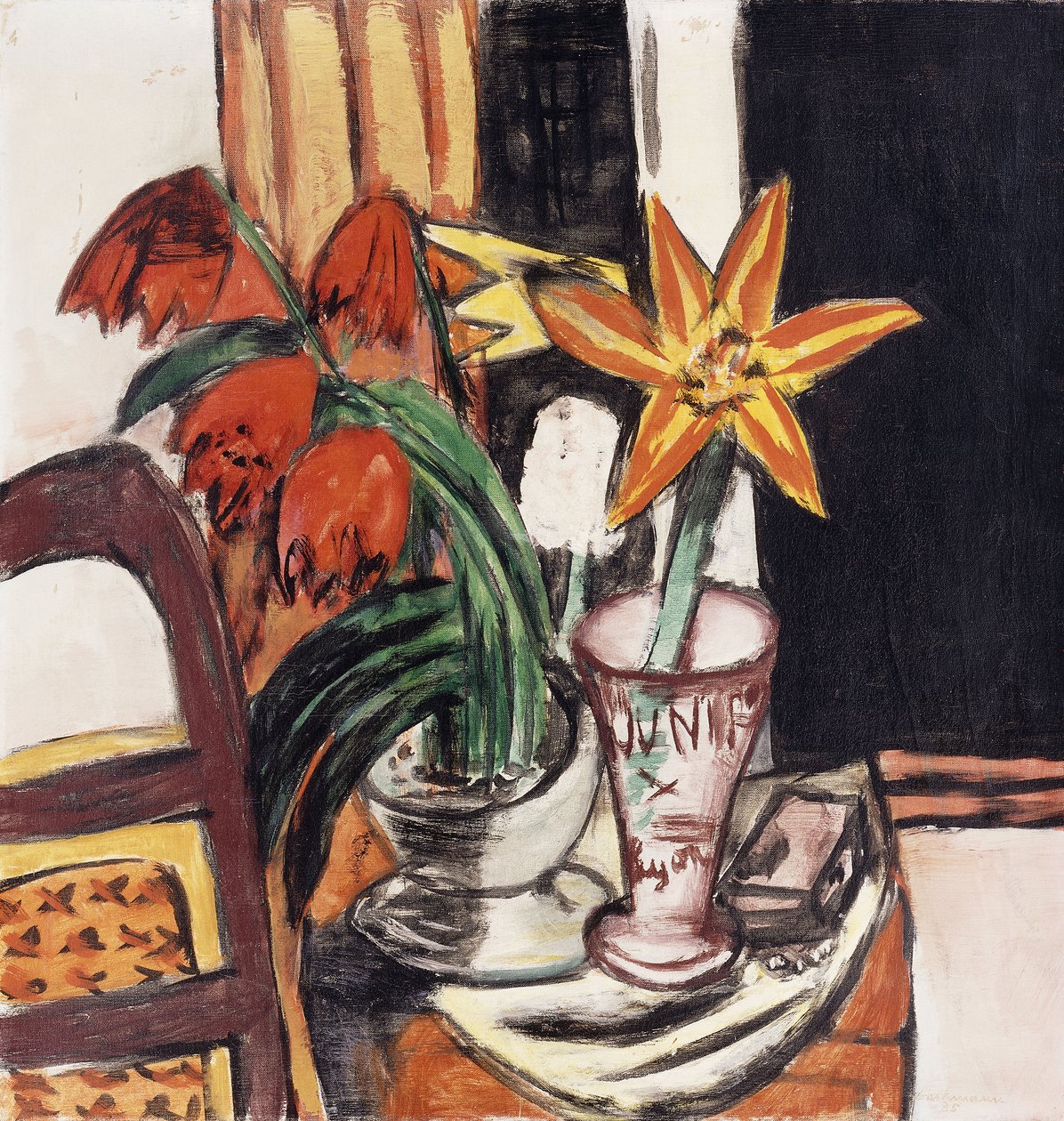 Vörös tulipánok és tűzliliomok; Piros tulipánok és tigrisliliomok alkotó: Max Beckmann