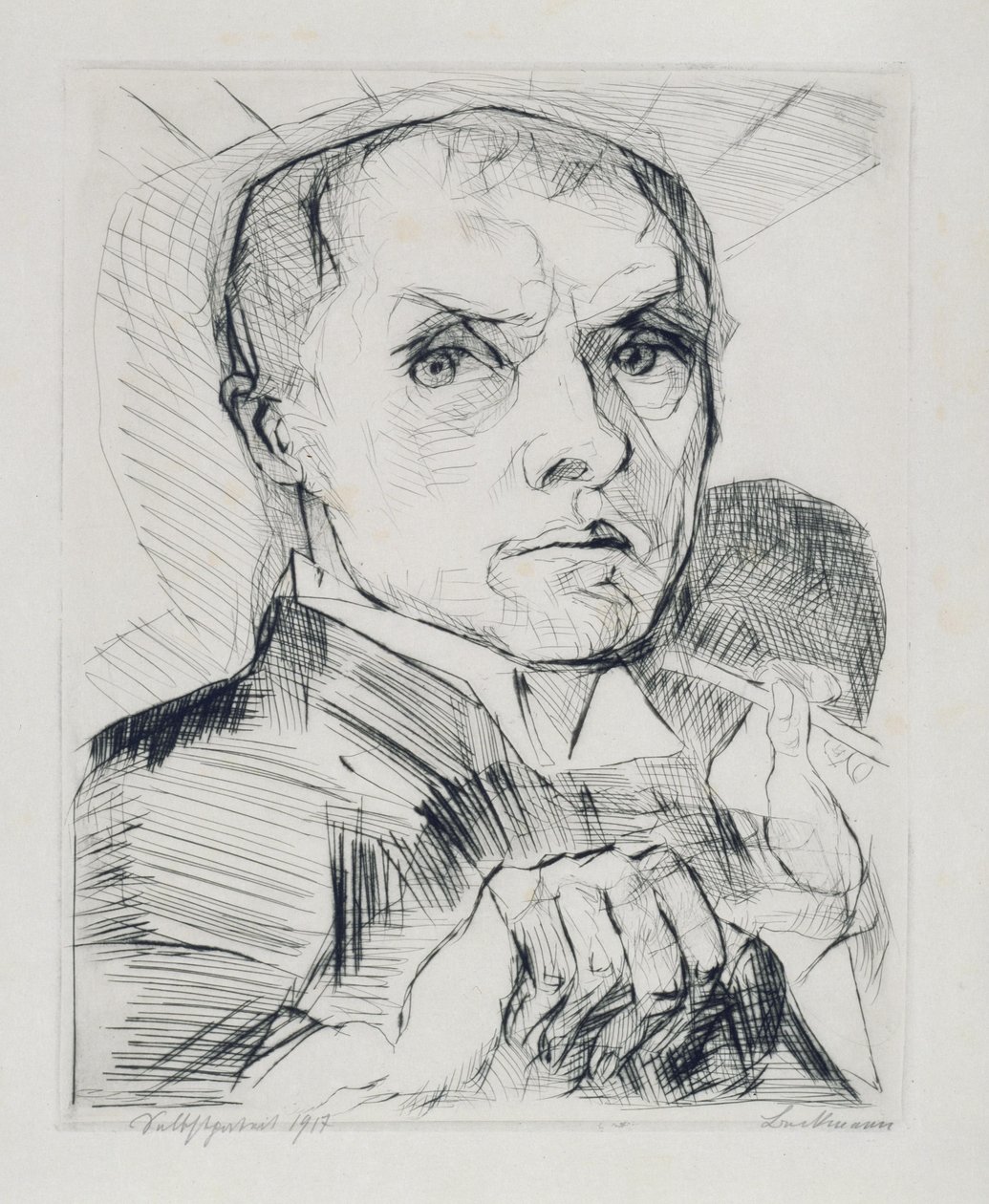 Önarckép írótűvel (19. lap az „Arcok” sorozatból) alkotó: Max Beckmann