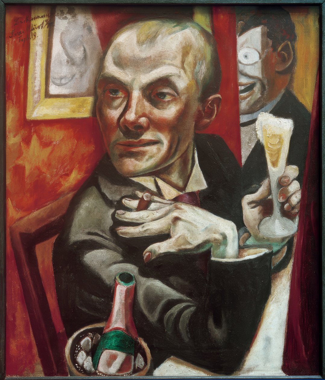 Önarckép pezsgőspohárral alkotó: Max Beckmann