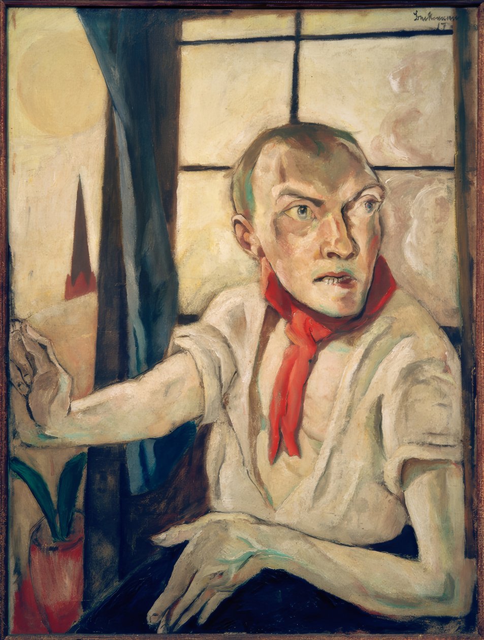Önarckép vörös sállal alkotó: Max Beckmann