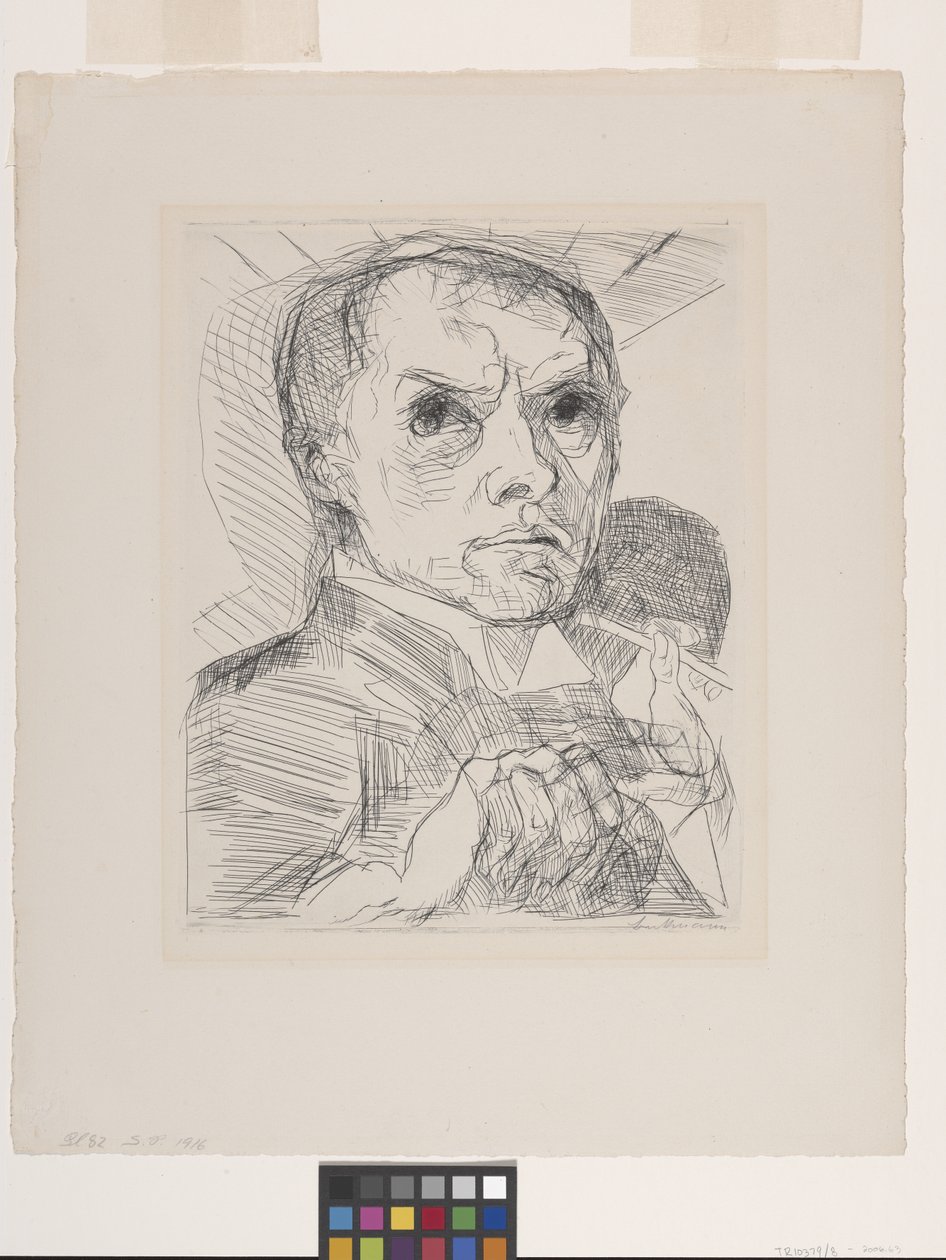 Önarckép ceruzával (szárazpont, törtfehér fektetett papíron) alkotó: Max Beckmann