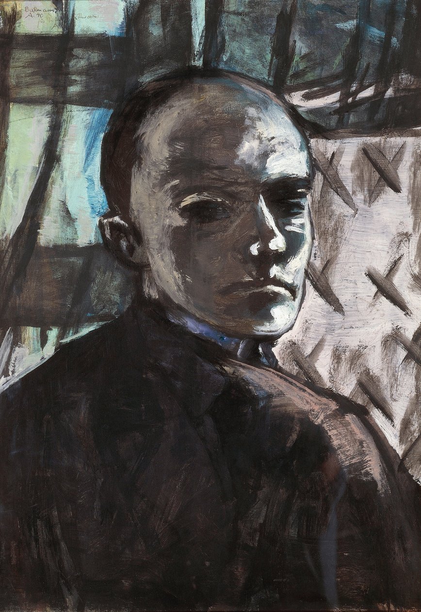 Önarckép zöld függönnyel alkotó: Max Beckmann