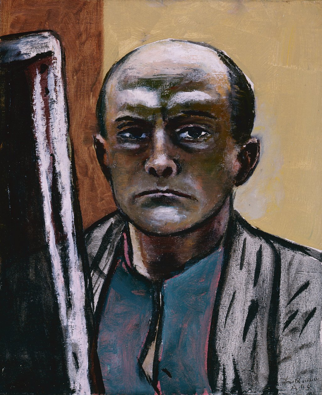 Önarckép olíva és barna színben alkotó: Max Beckmann