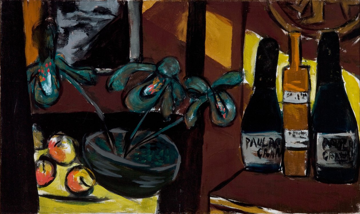 Csendélet barna és sárga (pezsgősüvegek és orchideák) alkotó: Max Beckmann