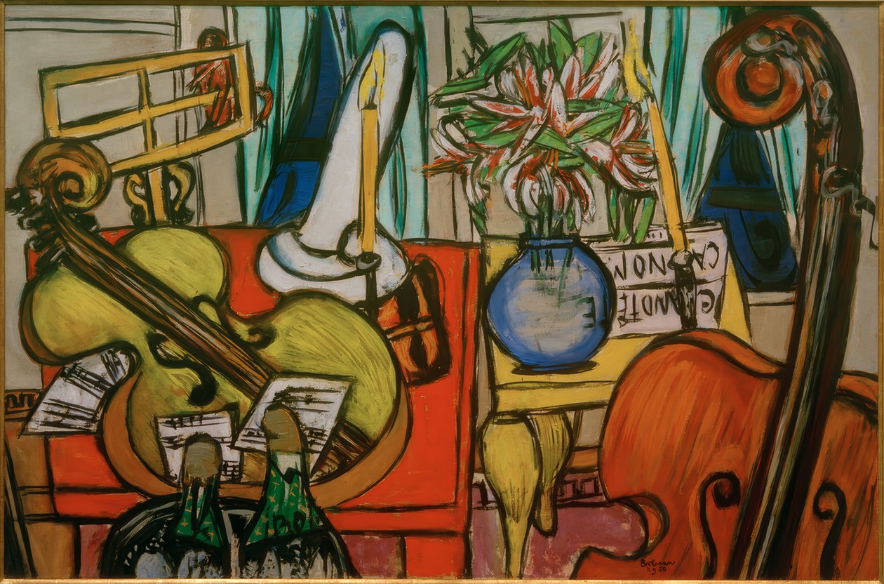 Csendélet csellóval és basszushegedűvel alkotó: Max Beckmann