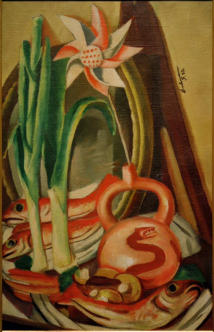 Csendélet hallal és papírvirággal alkotó: Max Beckmann