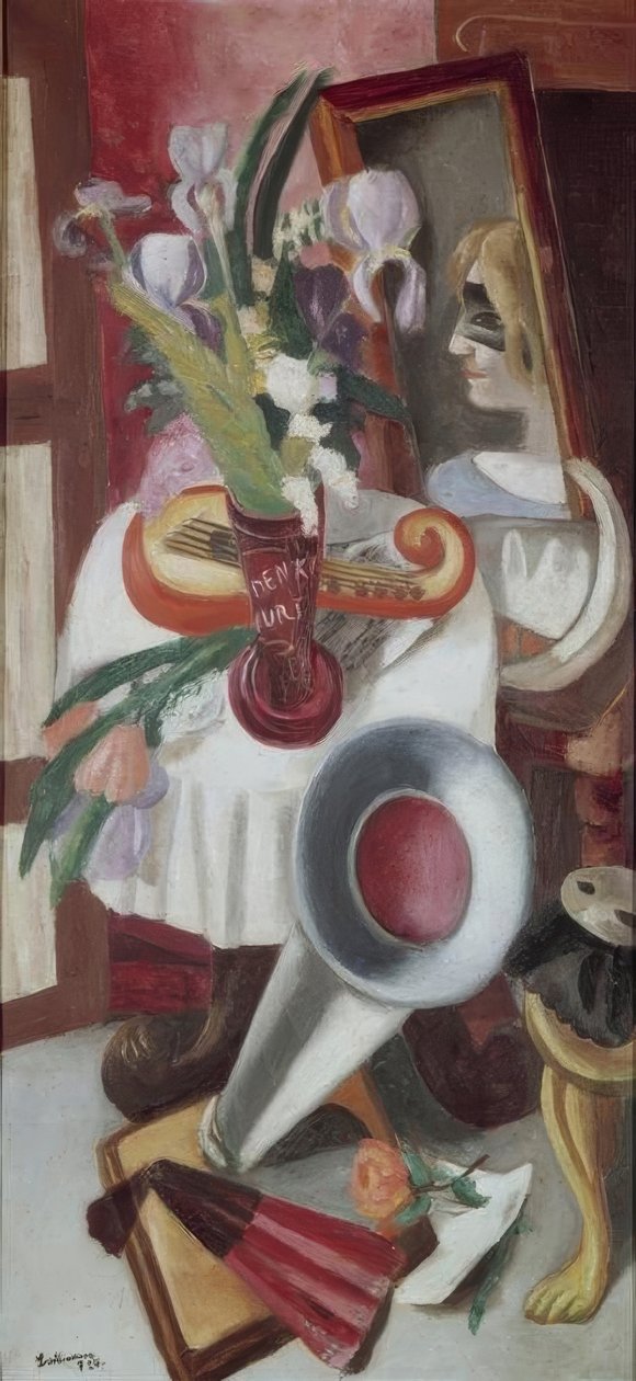 Csendélet gramofonnal és íriszekkel alkotó: Max Beckmann