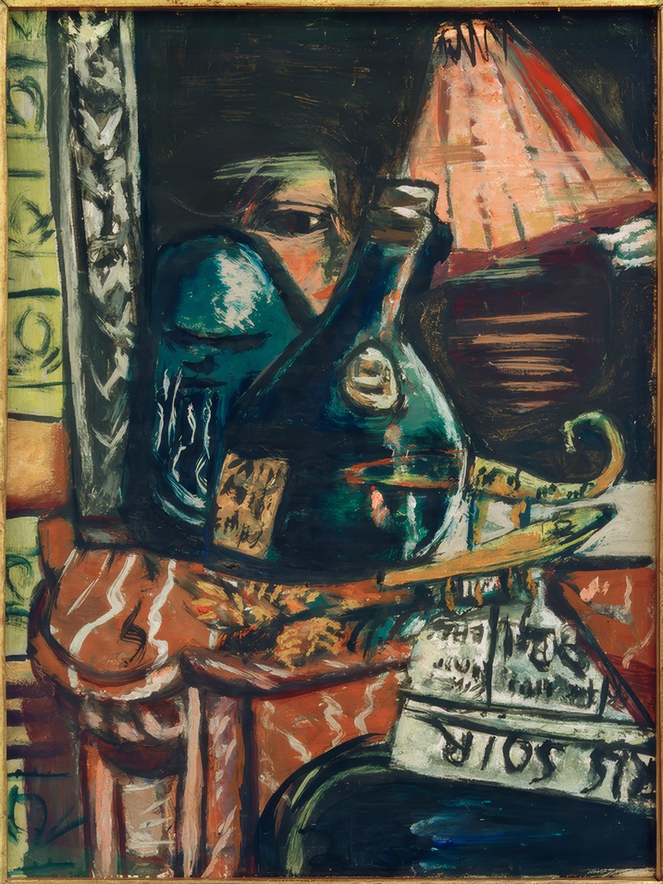 Csendélet egy ferde italosüveggel és Buddhával alkotó: Max Beckmann