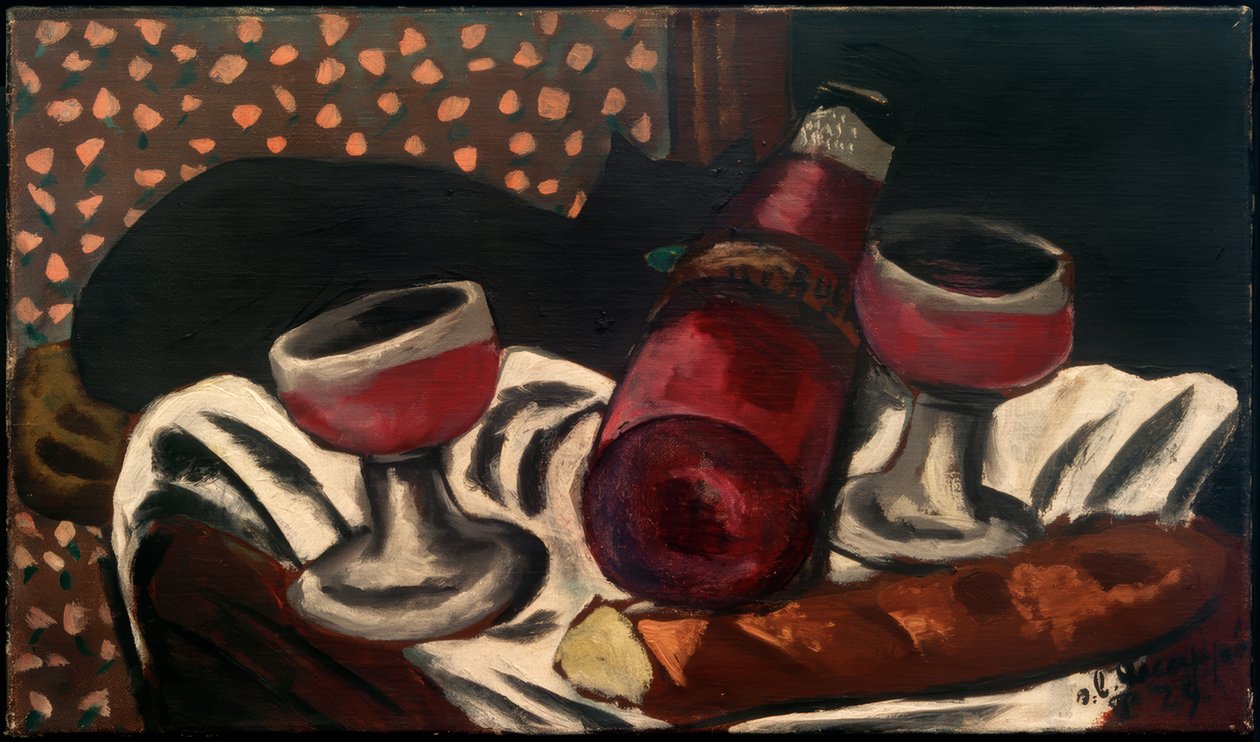 Csendélet borospohárral és macskával alkotó: Max Beckmann