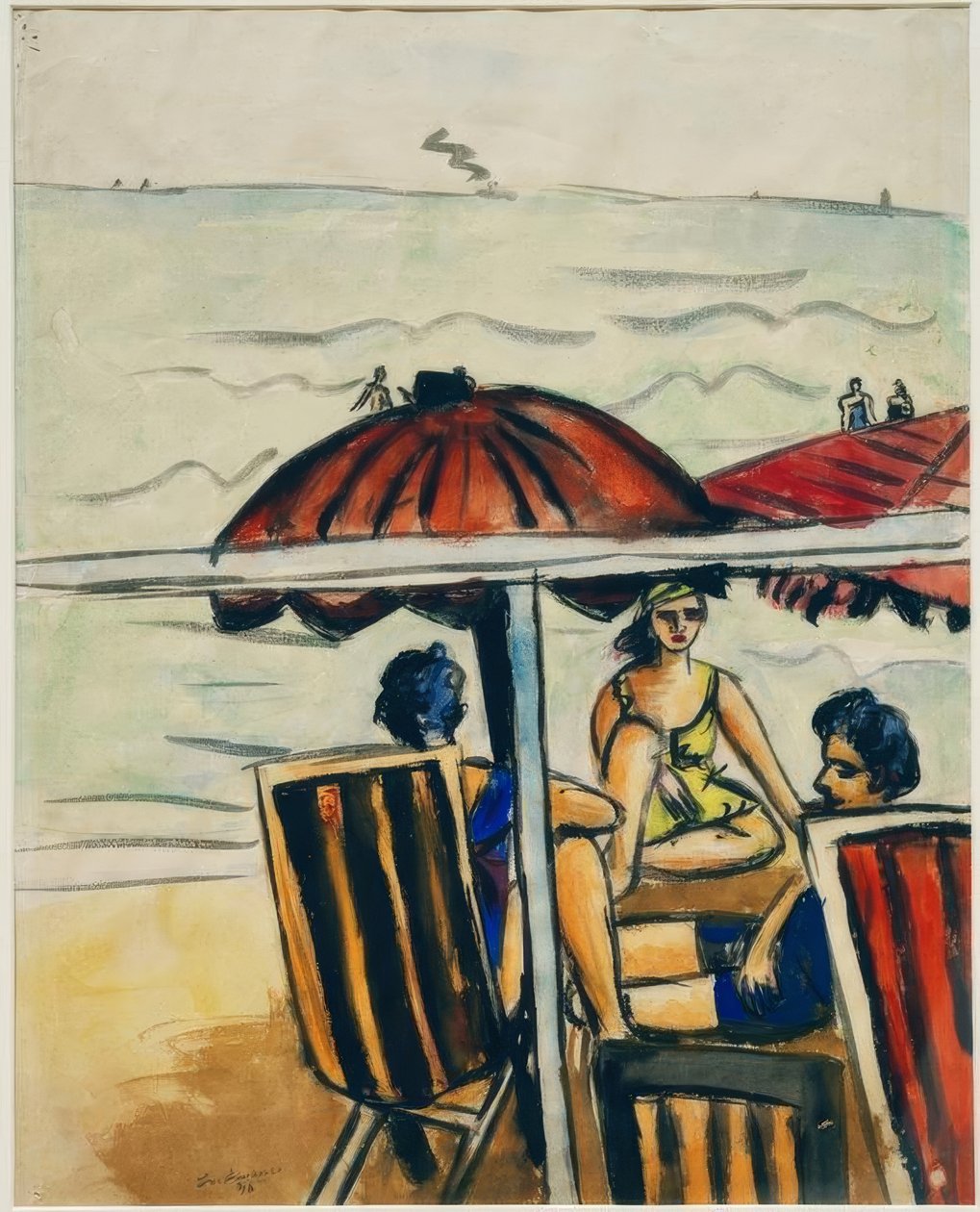 Tengerparti jelenet esernyőkkel alkotó: Max Beckmann