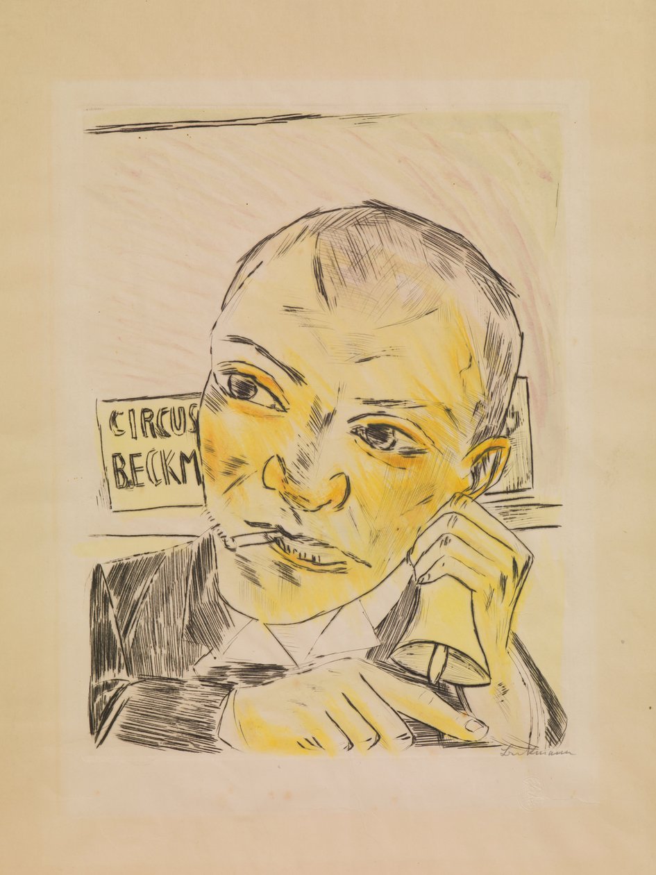Der Ausrufer, von Der Jahrmarkt alkotó: Max Beckmann