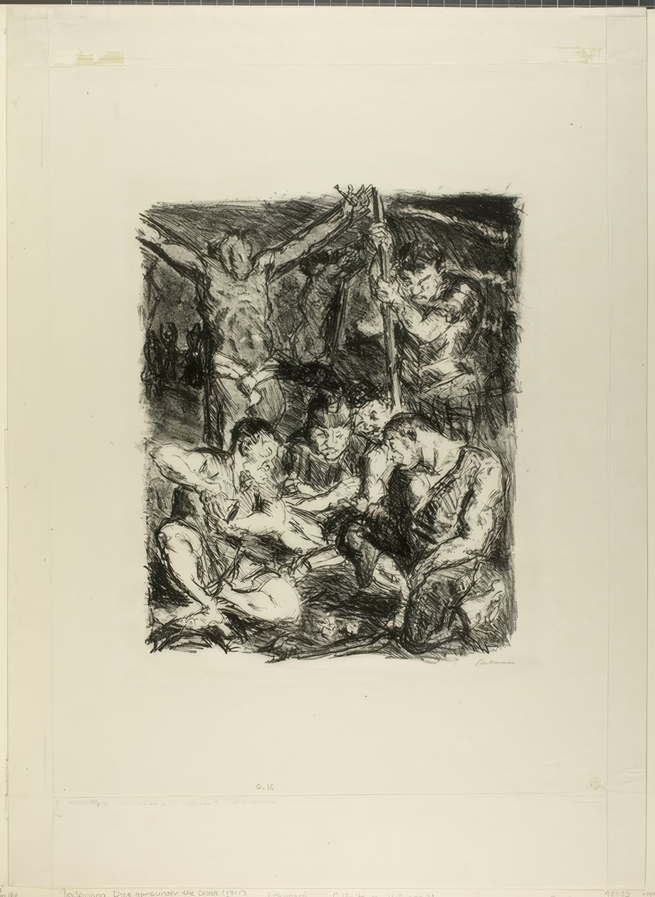 Kockadobás a kereszt előtt, hat újszövetségi litográfiáról készült tábla alkotó: Max Beckmann