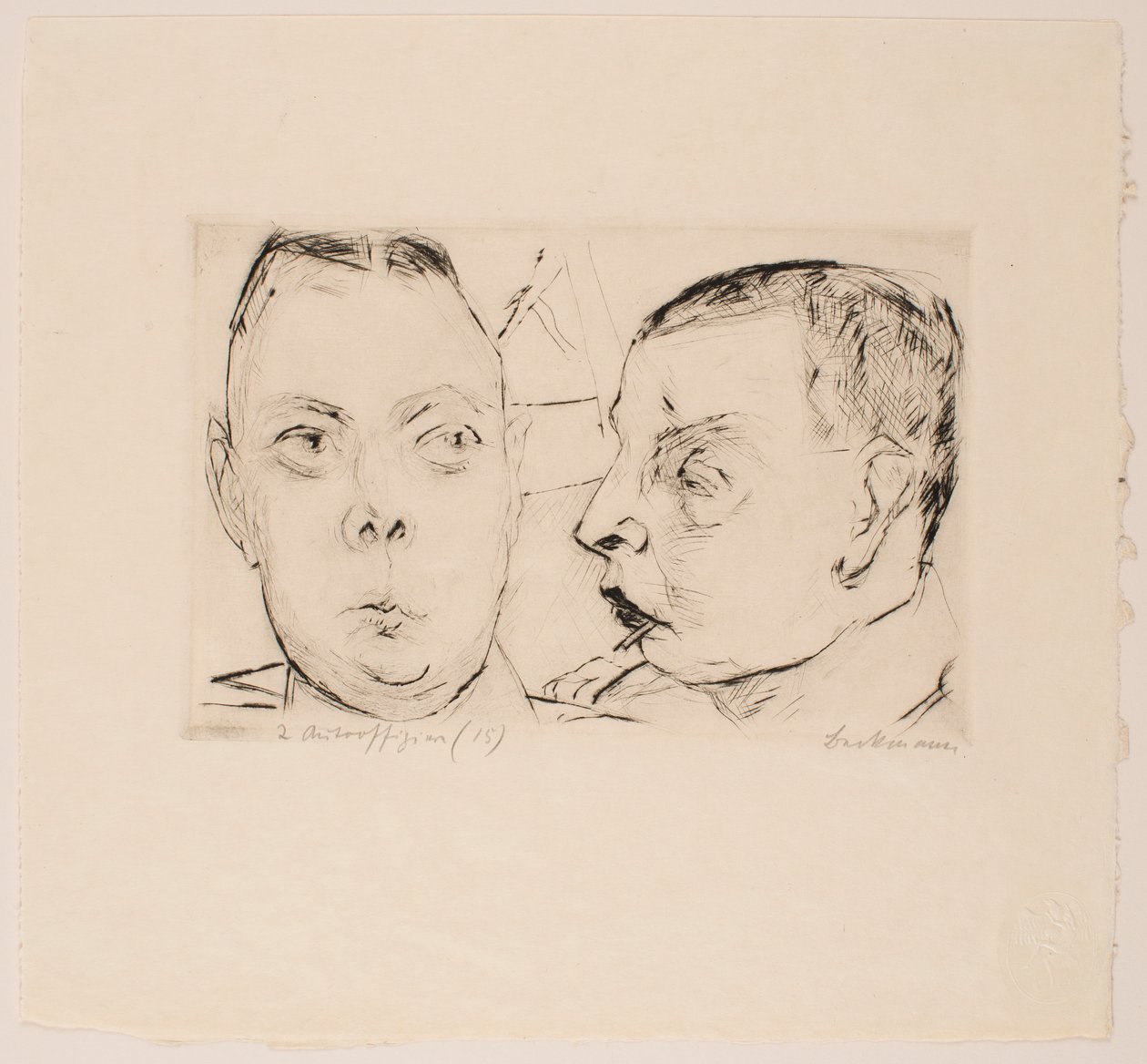 Két autótiszt, 15-ös tábla az „Arcok” portfólióból alkotó: Max Beckmann