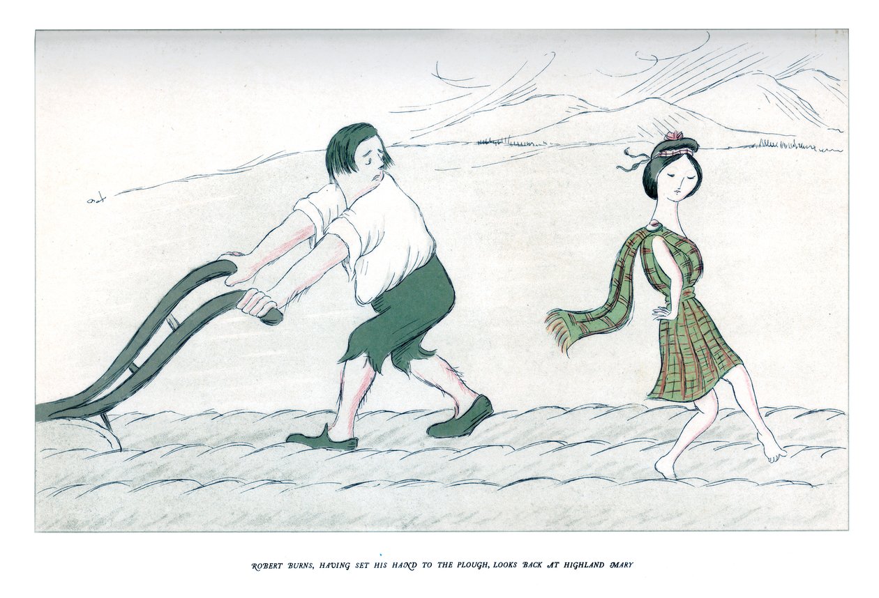 Robert Burns, miután az ekére tette a kezét, visszatekint az 1904-es Highland Mary-re. alkotó: Henry Maximilian Beerbohm