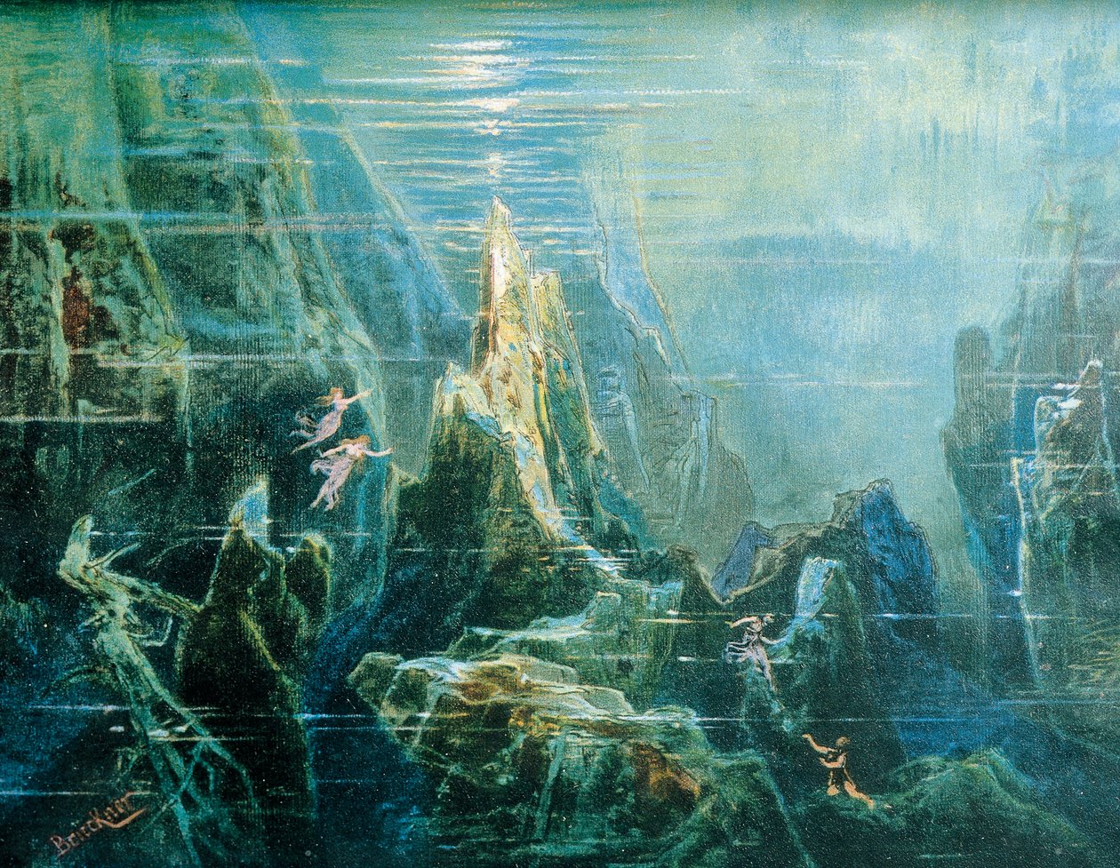 Németország, Bayreuth, A Nibelung gyűrűje – A Rajna arany című előadás díszletterve, Richard Wagner, a rajnai lányok alkotó: Max Bruckner