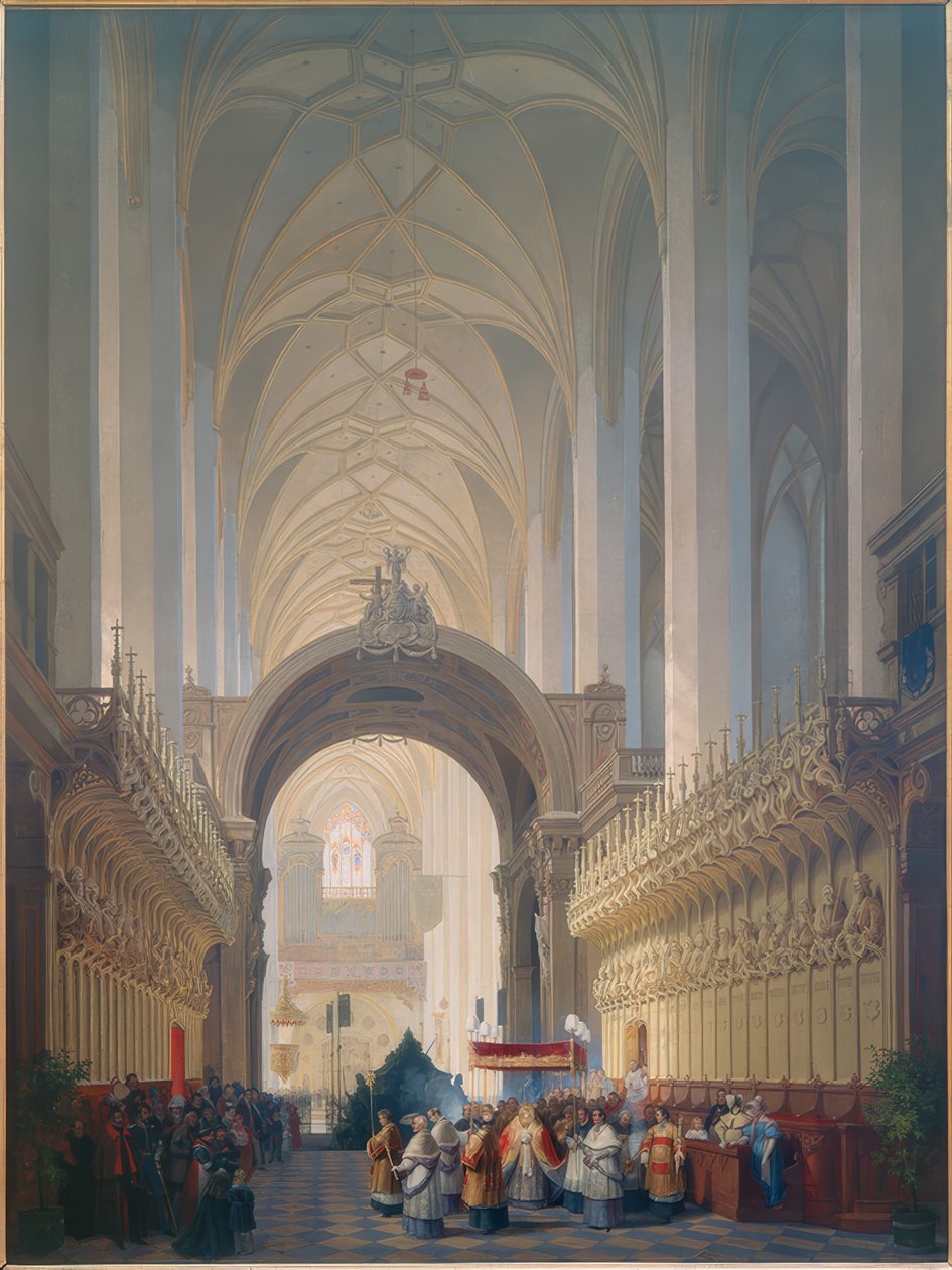 A müncheni Frauenkirche belseje alkotó: Max Emanuel Ainmiller