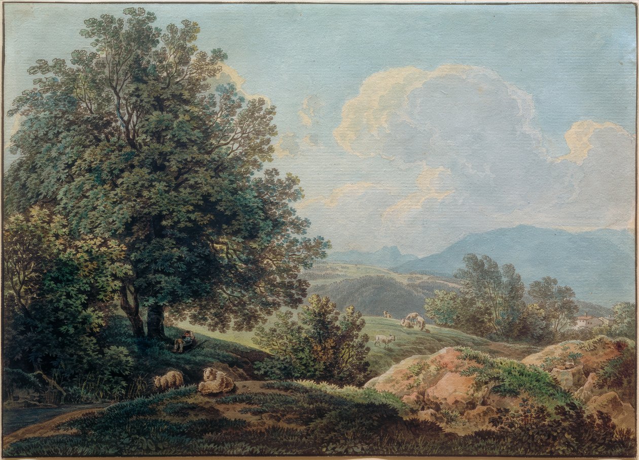 Alpesi hegyláb alvó pásztorral alkotó: Max Joseph Wagenbauer