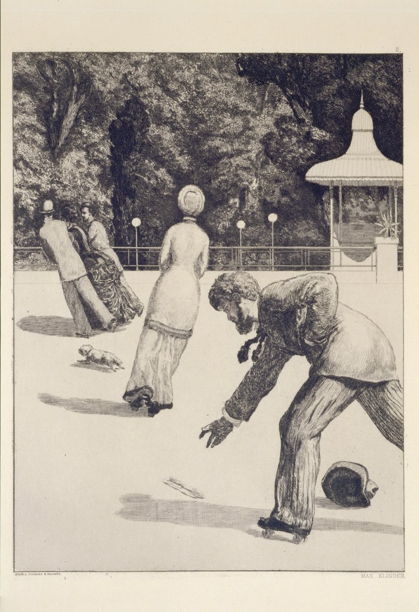 Cselekmény, a „Paraphrase on the Finding of a Glove” című sorozat 2. lapja alkotó: Max Klinger