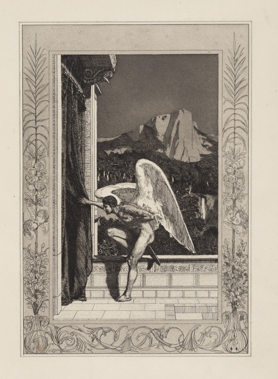 Érkező Ámor (Ámor és Psyché, Opus V, 12. lap) alkotó: Max Klinger