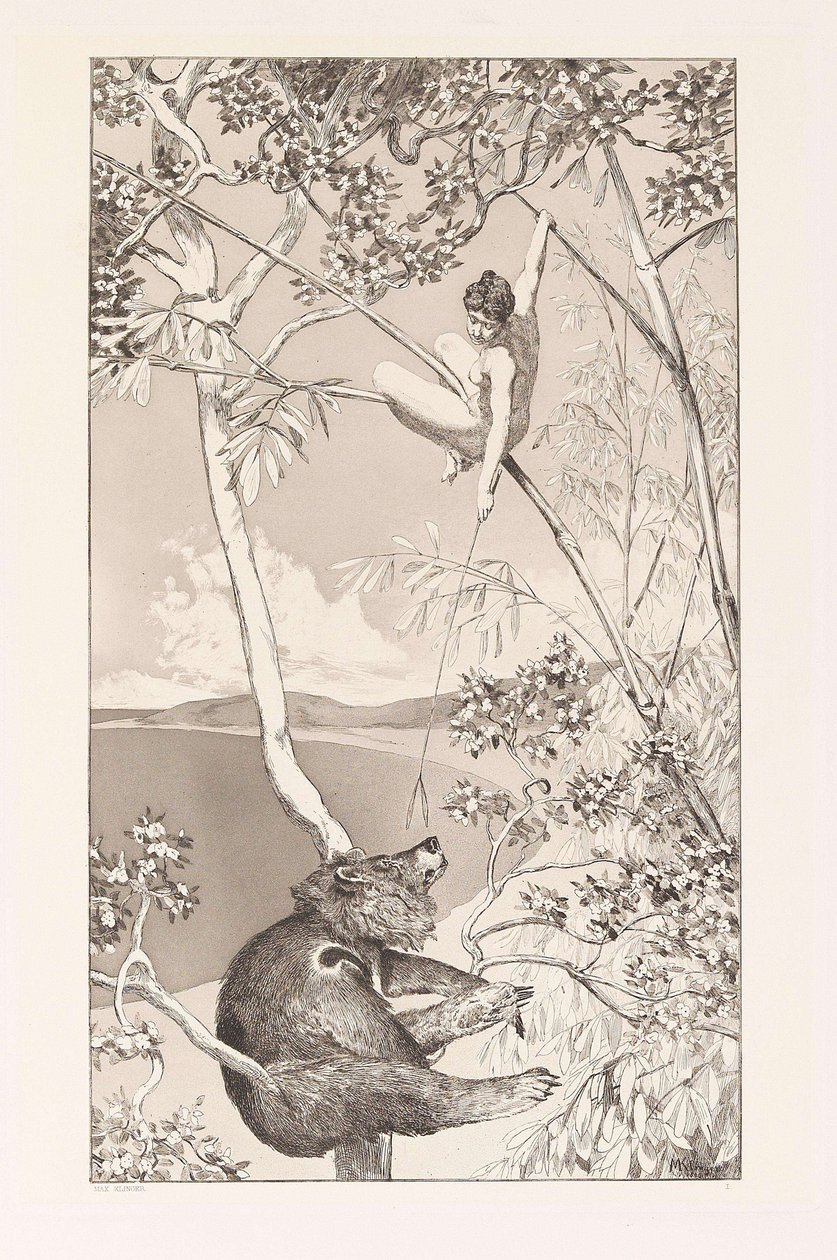 Bear and Elf Bär und Elfe plate I from Intermezzos, Opus IV Intermezzi, Opus IV, c. 1880. alkotó: Max Klinger