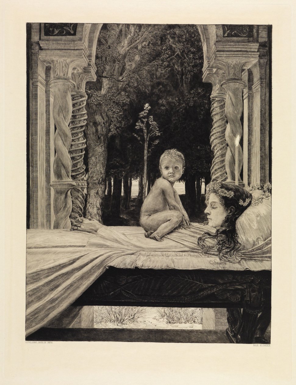 Anya és gyermek (Halott anya) (A halálról, második rész, XI. opus, 9. lap) alkotó: Max Klinger