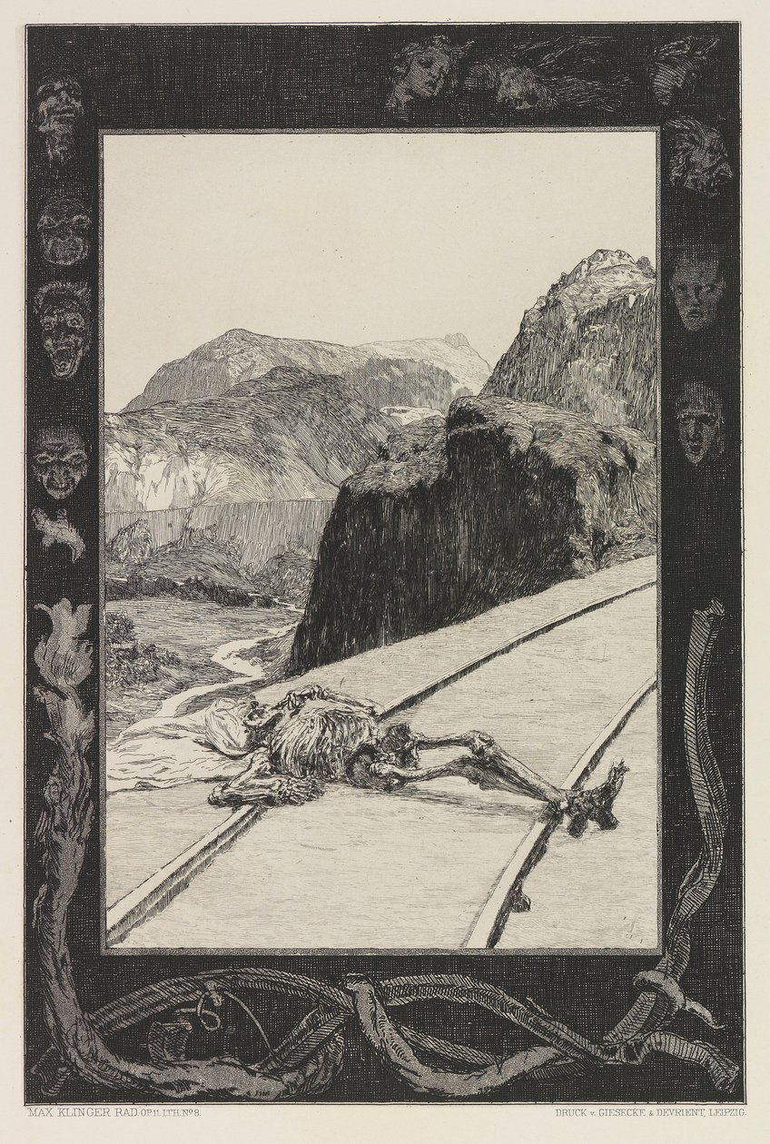 On the Tracks, 8. lemez a Halálról című tárcáról, I. rész, Opus XI, 1897. alkotó: Max Klinger