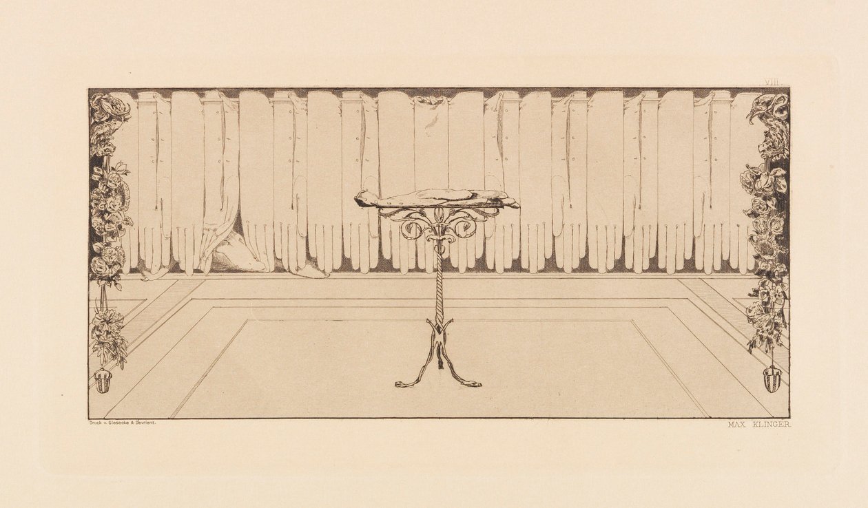 Opus VI, a Parafrázis a kesztyű megtalálásáról, 1881-ből. alkotó: Max Klinger