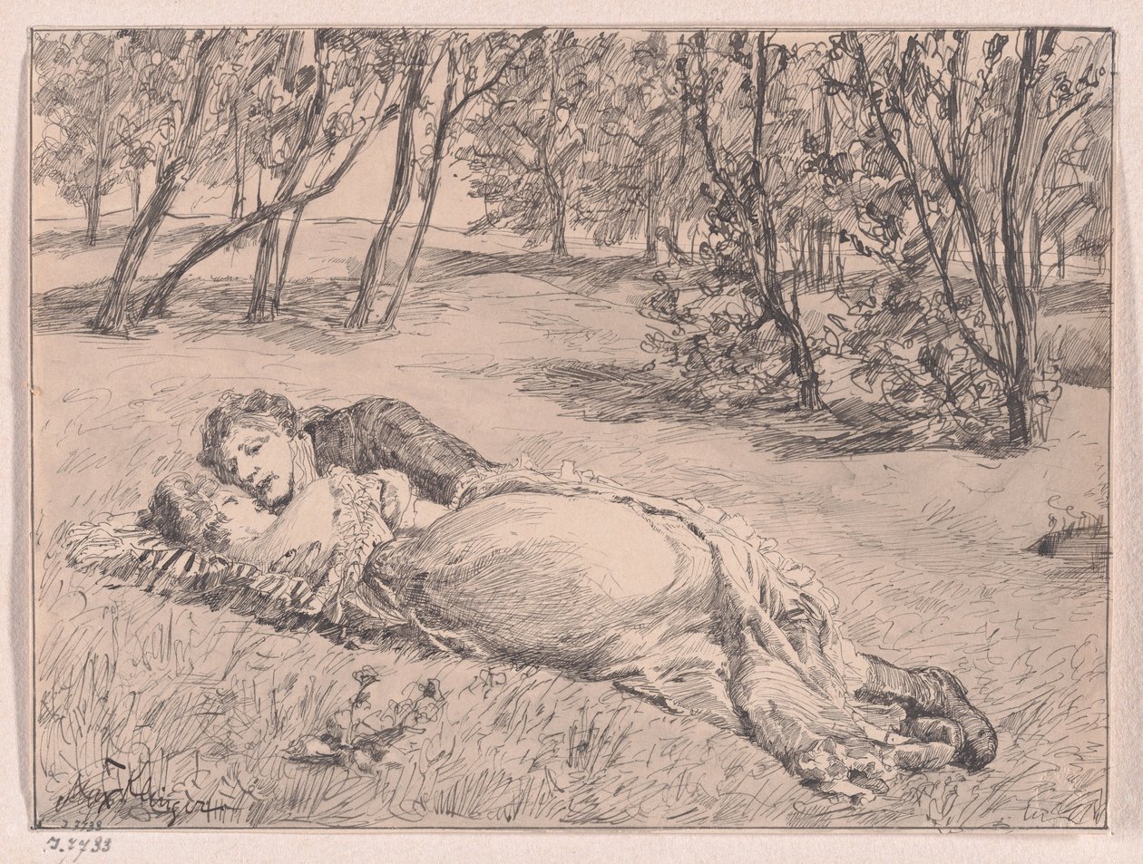 Pár a fűben – Ölelés a tájban (A Couple on the Grass – An Embrace in a Landscape) alkotó: Max Klinger