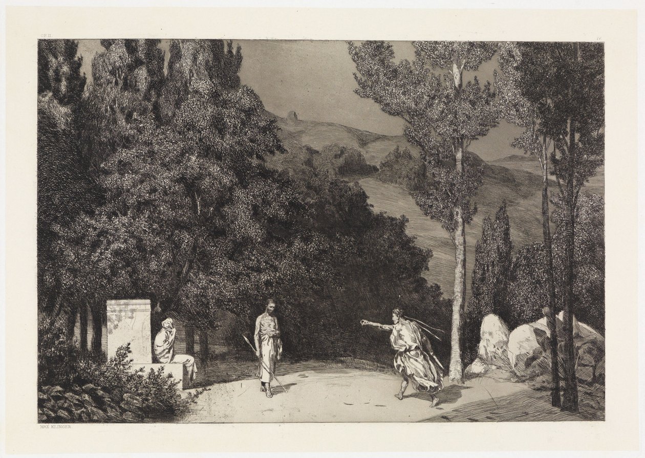 Pyramus és Thisbe III (Ovidius áldozatainak megmentése, II. mű, 4. lap) alkotó: Max Klinger