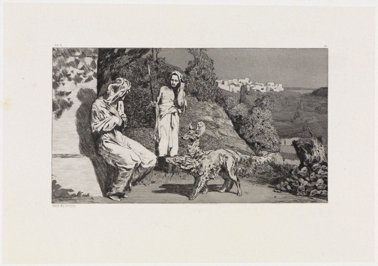 Pyramus és Thisbe II (Ovidius áldozatainak megmentése, II. mű, 3. lap) alkotó: Max Klinger