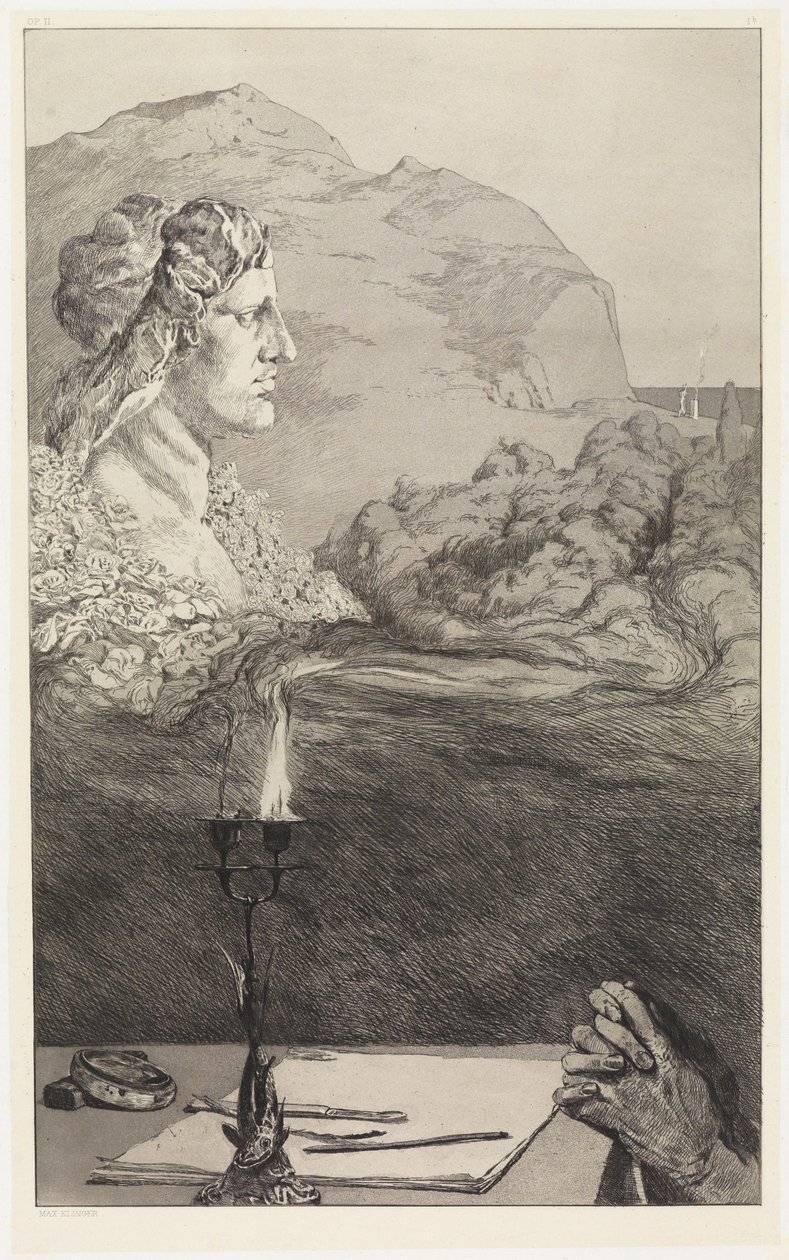Címlap (Festői dedikáció / Imádság) (Ovidius áldozatainak megmentése, II. mű, 1. lap [1b]) alkotó: Max Klinger
