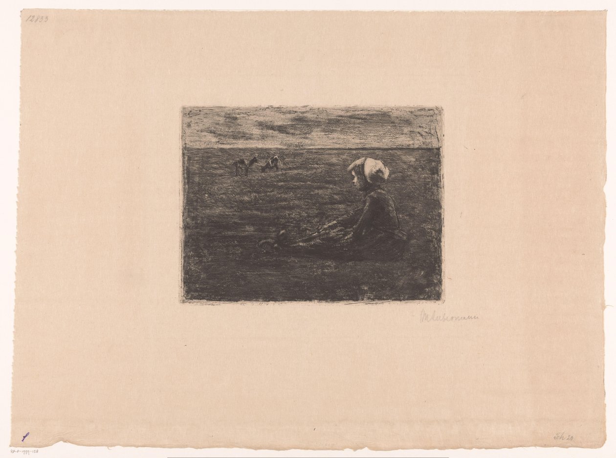 Fiatal kecskepásztor ül a mezőn alkotó: Max Liebermann (signed by artist)