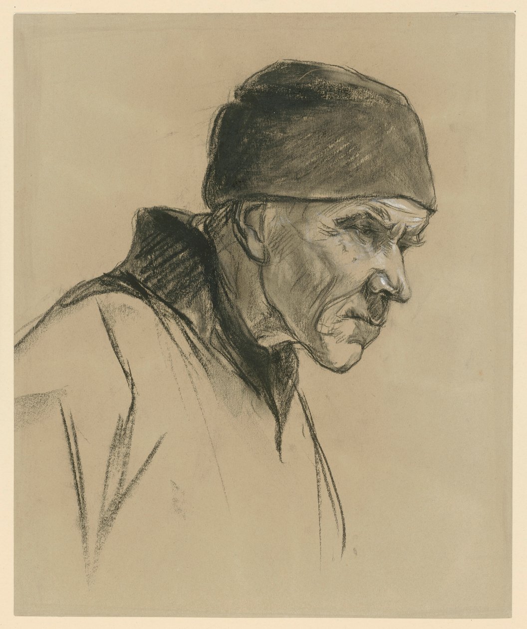 Idős férfi sapkában (mellkép, jobbra néző profil), tanulmány a következőhöz: Sétáló paraszt (1894) alkotó: Max Liebermann