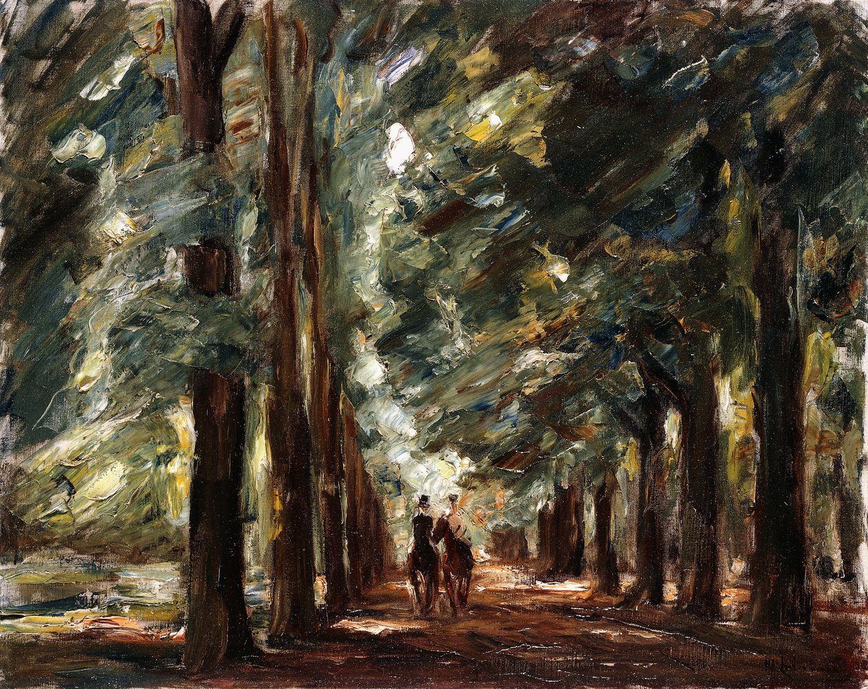 Avenue in Sakrow két lovassal; Sakrow sugárút két lovassal, 1923 körül alkotó: Max Liebermann
