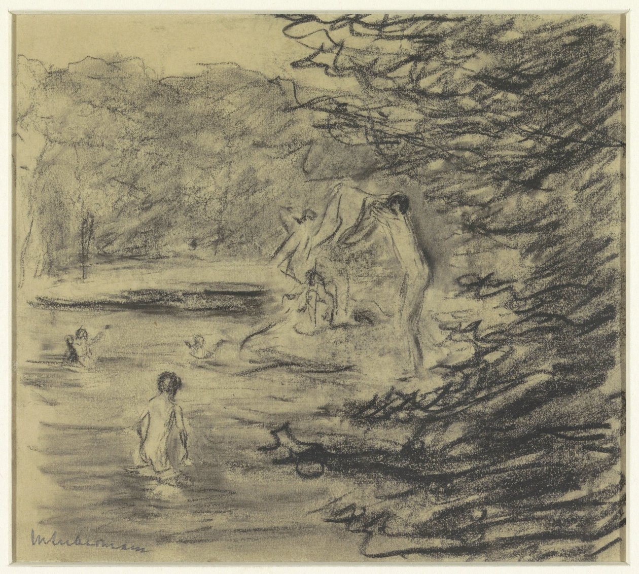Fürdő fiúk az erdei tóban alkotó: Max Liebermann