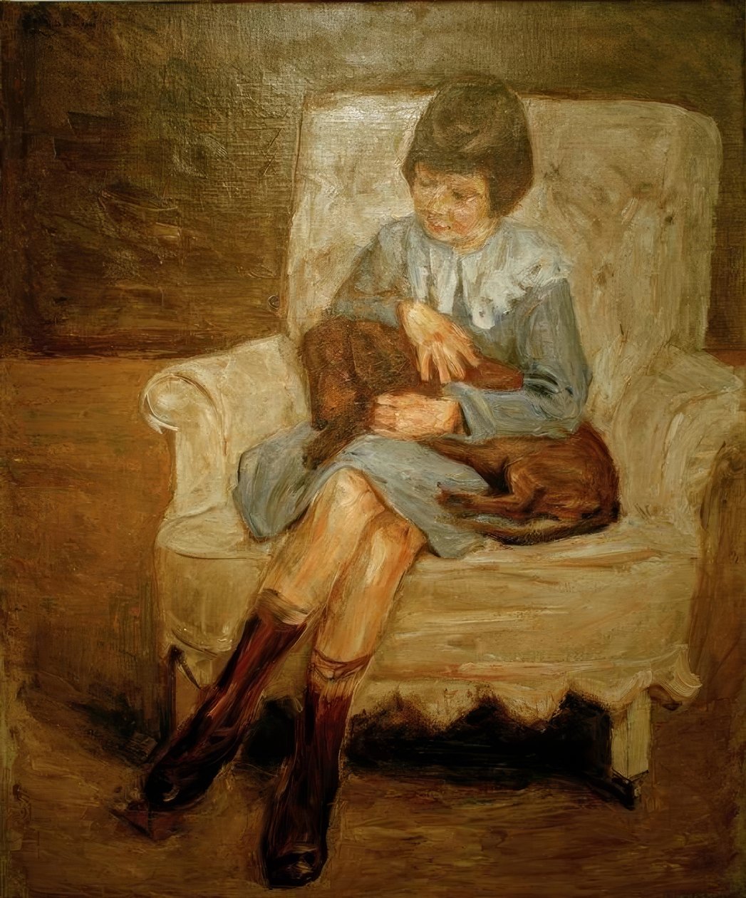 Liebermann unokája egy tacskóval az ölében alkotó: Max Liebermann