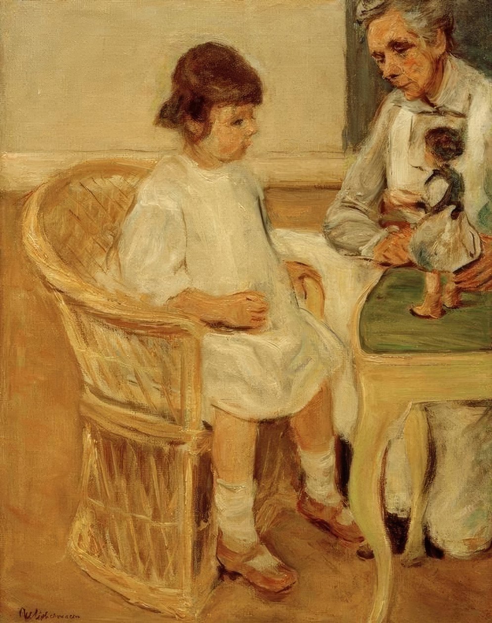 A művész unokája a fonott székben jobbra a művésznő unokája. alkotó: Max Liebermann
