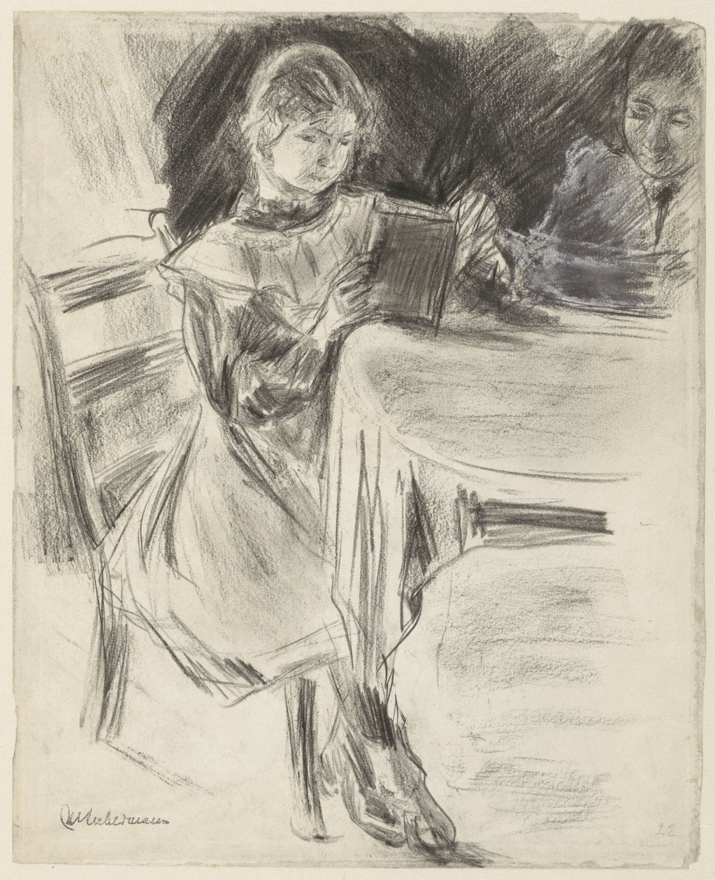 Max Liebermann lánya és felesége egy kerek asztalnál olvas alkotó: Max Liebermann
