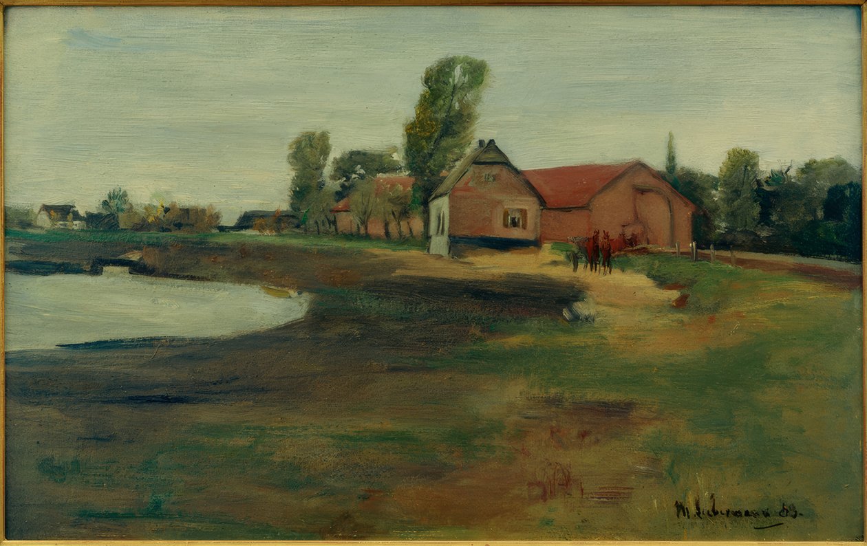 Falusi utca Militschben (táj tóval) alkotó: Max Liebermann