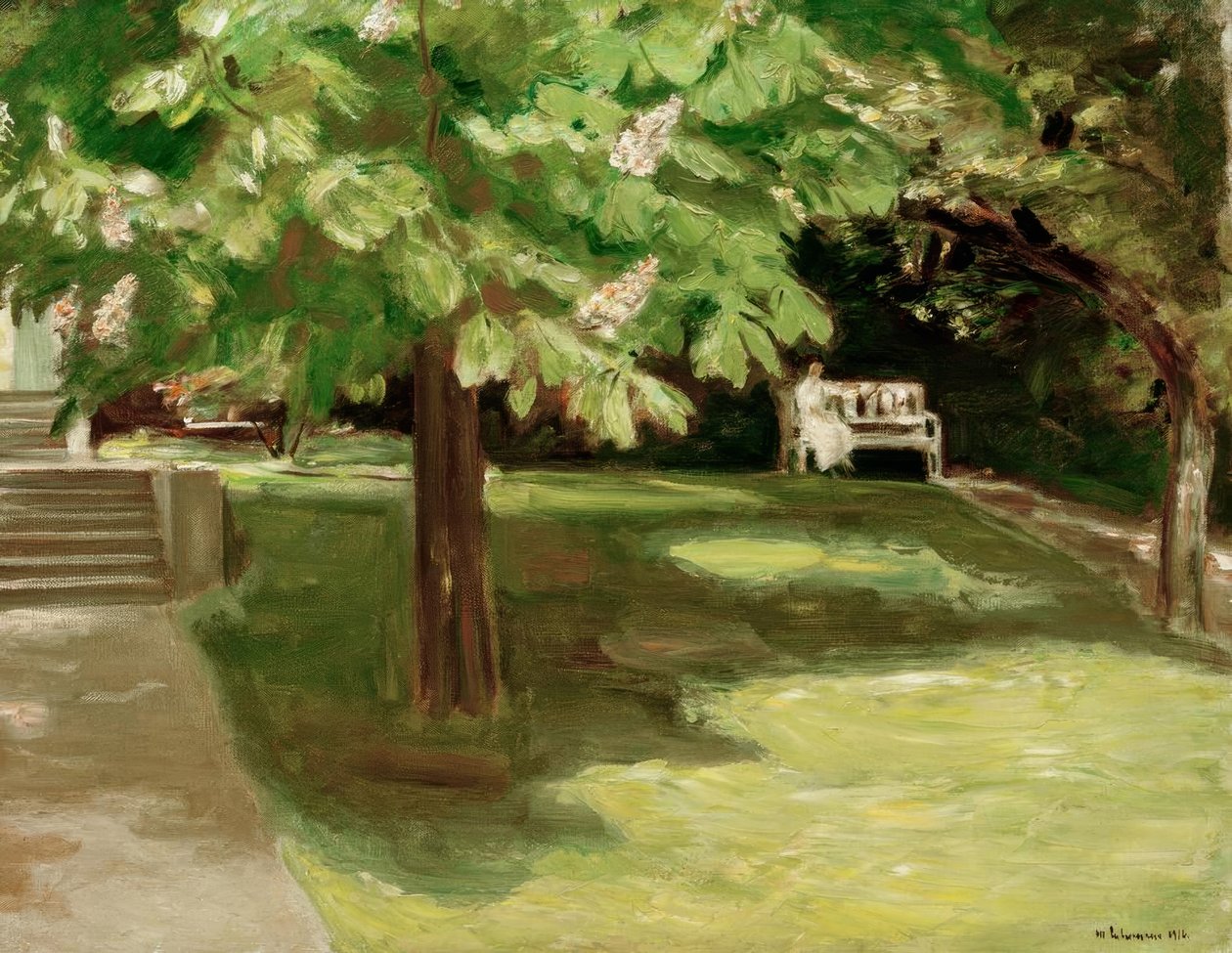Kerti pad a gesztenyefa alatt - virágzik a gesztenye alkotó: Max Liebermann