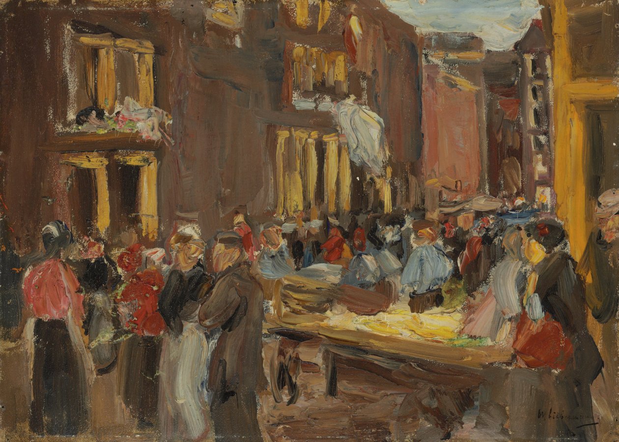 Zsidó negyed Amszterdamban; Judengasse Amszterdamban, Ecke Jodenbreestraat, 1905 alkotó: Max Liebermann