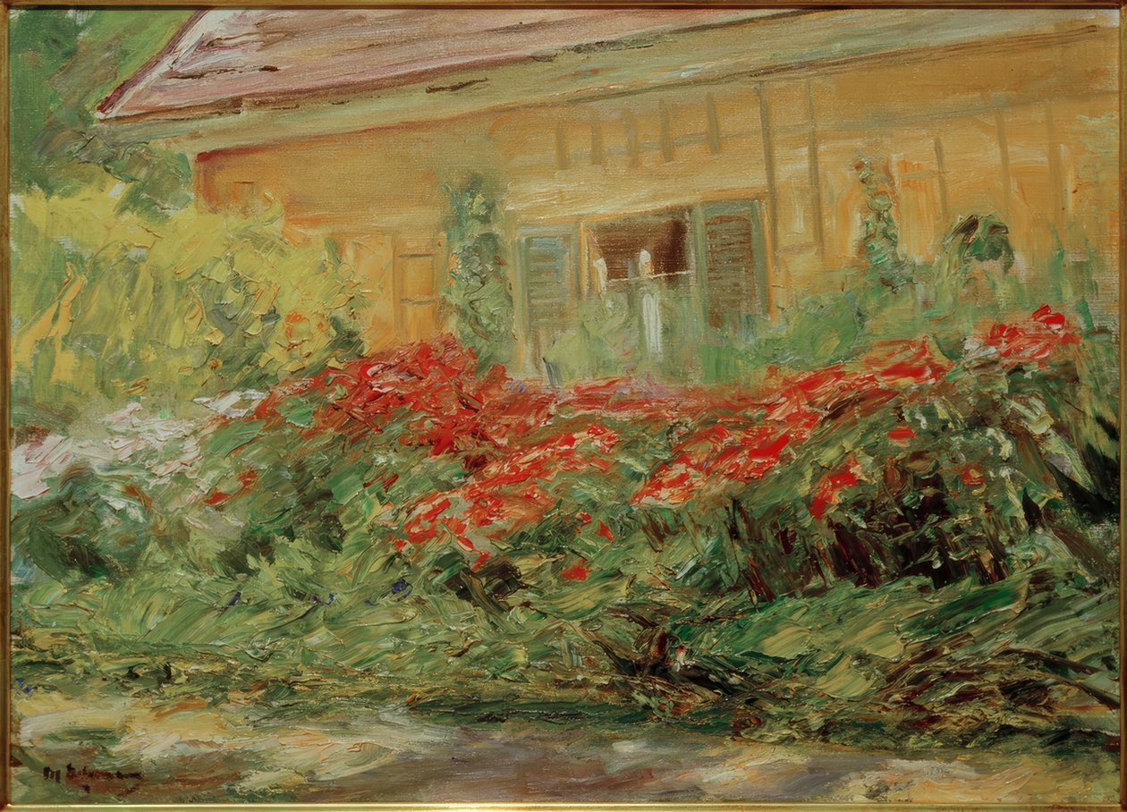 M.Liebermann, Virágzó cserjék a kertészháznál északon alkotó: Max Liebermann