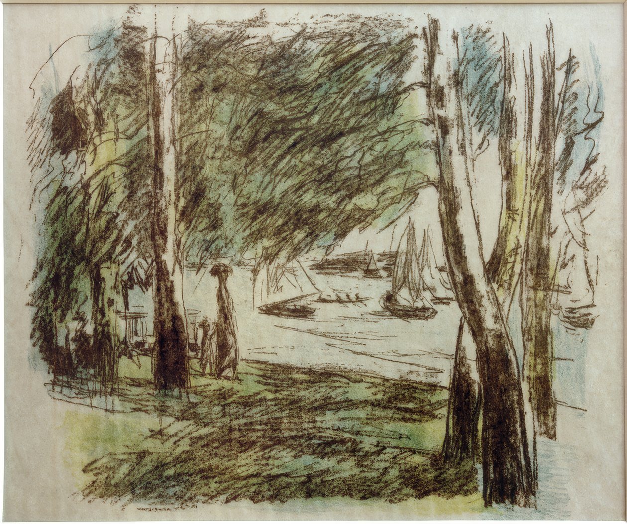 M.Liebermann, táj a Wannsee-nél vitorlás hajókkal alkotó: Max Liebermann