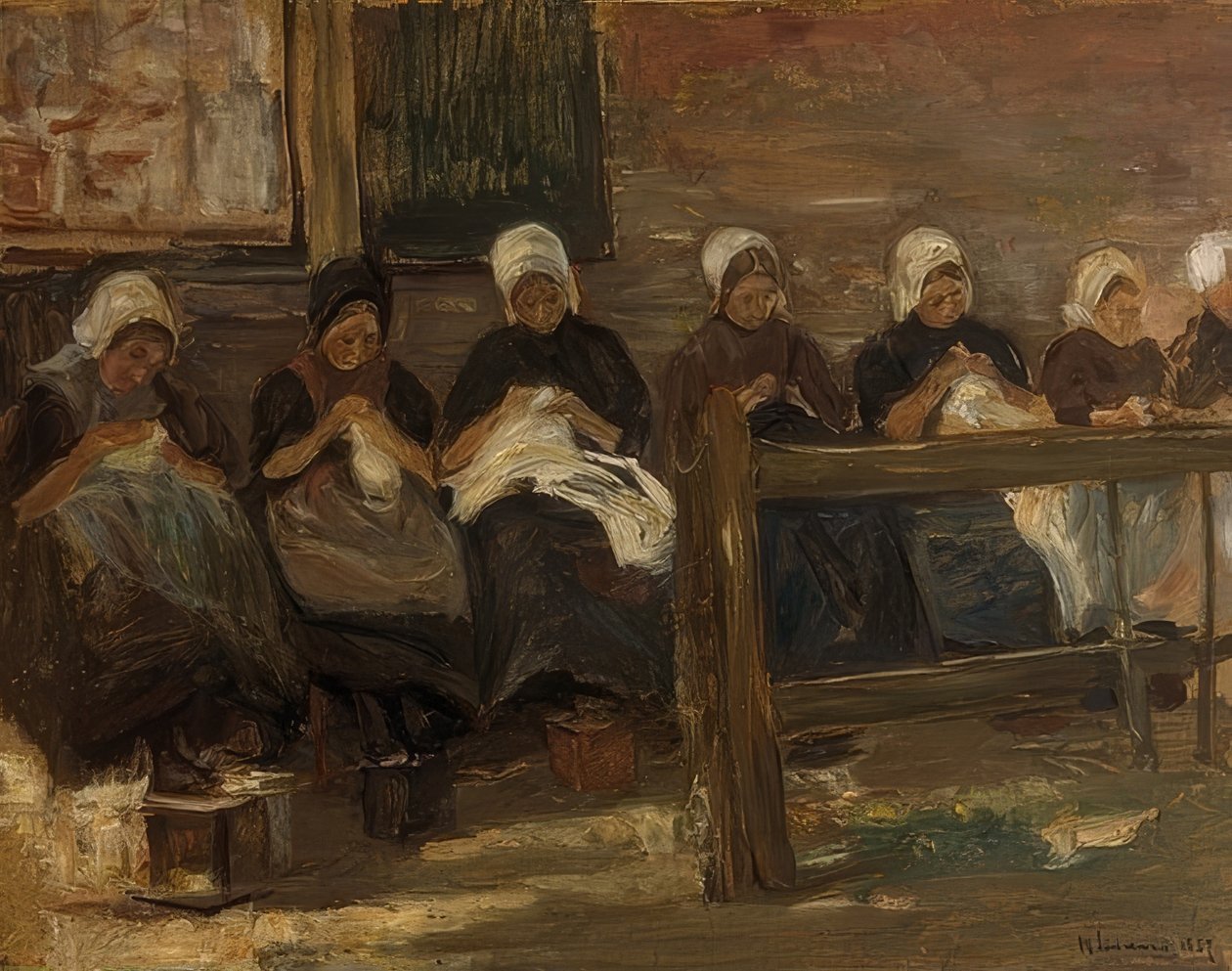 Varró lányok Huyzenben - Tanulmány hét figurával. 1889 alkotó: Max Liebermann