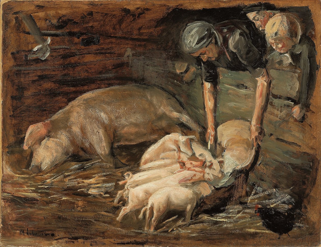 Disznóól, Bölcsőde; Disznóól, óvoda, 1887 alkotó: Max Liebermann