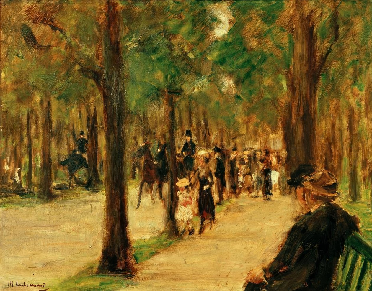 Sétány az állatkertben sétálókkal és lóval alkotó: Max Liebermann